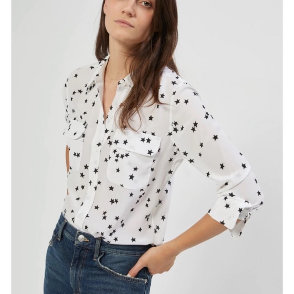 Equipment | Slim Signature Star Silk Shirt White Top Blouse